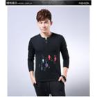 Printed Notched Neck Long-sleeve T-shirt