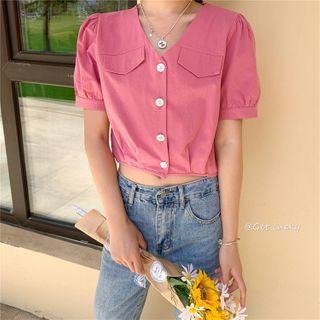 Short-sleeve Plain Cropped Blouse