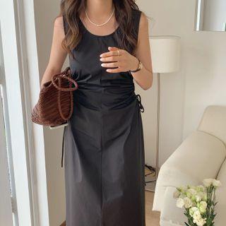 Sleeveless Cutout Drawstring Midi Sheath Dress