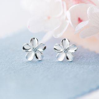 S925 Silver Rhinestone Flower Stud Earrings
