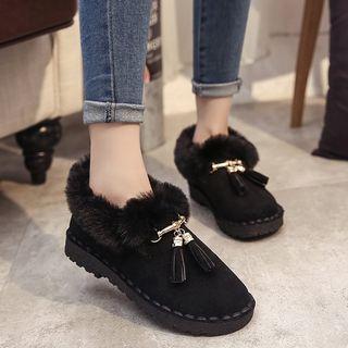 Faux-suede Tasseled Fur Trim Snow Boots