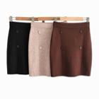 Double-breasted Mini Knit Pencil Skirt