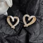 Rhinestone Heart Ear Stud 1 Pair - Gold & White - One Size
