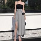 Set: Plain Strapless Top + Side-slit Midi A-line Skirt