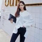 Plain V-neck Hoodie/ Contrast-trim Leggings