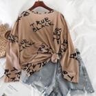 Lettering Long-sleeve T-shirt Khaki - One Size