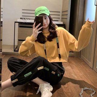 Lettering Cropped Hoodie / Cropped Harem Pants / Set