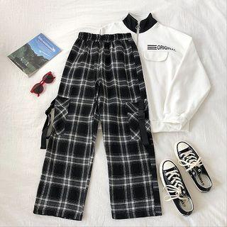 Plaid High-waist Cargo Pants Black - One Size