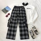 Plaid High-waist Cargo Pants Black - One Size