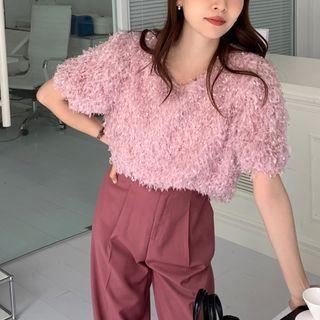 Short-sleeve Fringe Top / Dress Pants