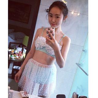 Set: Floral High Waist Bikini + Tulle Skirt