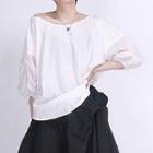 Plain Elbow-sleeve Cutout-back Top