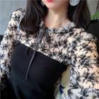 Floral Print Tie-neck Blouse / Two-way Knit Skirt