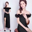 Flower Neckline Slit-side Prom Dress