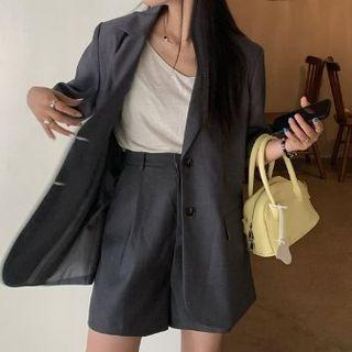 Oversized Single-breasted Blazer / High-waist Dress Shorts