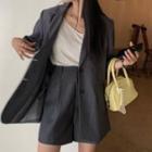Oversized Single-breasted Blazer / High-waist Dress Shorts