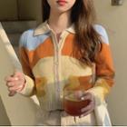Polo-neck Camo Print Cardigan As Shown In Figure - One Size
