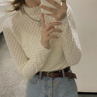 Mock-neck Lace Top Milky Almond - One Size