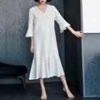 3/4-sleeve Midi Striped Sleep Dress