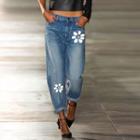 Mid Rise Floral Print Baggy Jeans