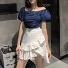 Short-sleeve Off-shoulder Top / Ruffle Hem Mini Skirt