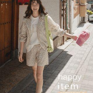 Plain / Floral Flap-pocket Zip-up Hoodie