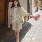 Plain / Floral Flap-pocket Zip-up Hoodie