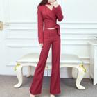 Set: Striped Long-sleeve Top + Wide-leg Dress Pants