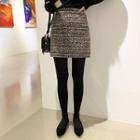 Band-waist Tweed Mini Skirt Black - One Size