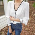 V-neck Contrast-piping Blouse