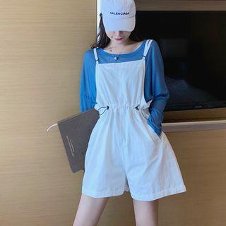 Long-sleeve T-shirt / Wide-leg Dungaree Shorts