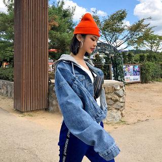Hooded Denim Cropped Jacket Blue - One Size