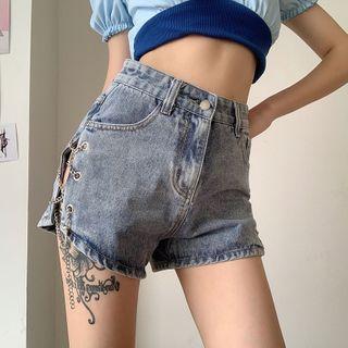 Chained Lace-up Denim Shorts