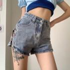 Chained Lace-up Denim Shorts