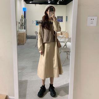 Long Sleeve A-line Shirtdress / V-neck Vest