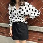 Dot Long-sleeve Loose-fit Shirt White - One Size