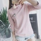 Embroidered Mock Neck Long Sleeve T-shirt