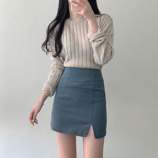 Rib-knit Sweater / Mini Fitted Skirt