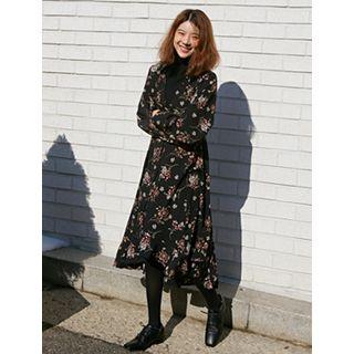 Turtle-neck Layered Long Shirtdress
