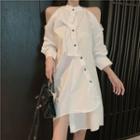 Asymmetric Off-shoulder Shirtdress As Shown In Figure - One Size