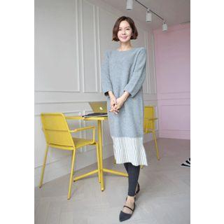 Stripe-hem Wool Blend Knit Dress