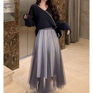 Glitter Gradient Mesh A-line Midi Skirt
