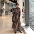 Stripped Long-sleeve Knit Dress As Shown In Figure - One Size