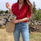 Puff-sleeve Blouse Red - One Size