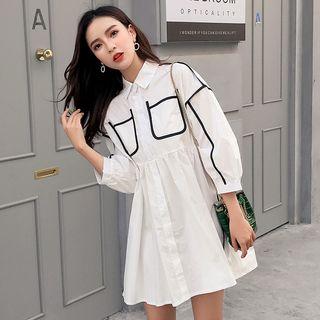 Contrast Trim 3/4-sleeve Shirt Dress