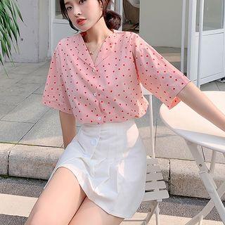 Elbow-sleeve Heart Pattern Shirt