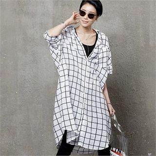 Dolman-sleeve Check Shirtdress
