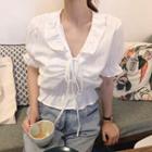 Ruffled V-neck Short-sleeve Blouse As Shown In Figure - One Size