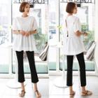 Puff-sleeve Slit-back Peplum Blouse White - One Size