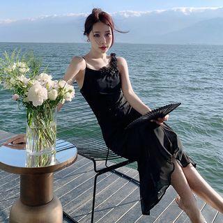 Spaghetti Strap Flower Midi Sheath Dress